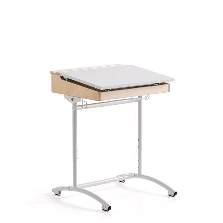 Height-adjustable school desk ACCESS, 650x550 mm, white, white sound absorbent high pressure laminat