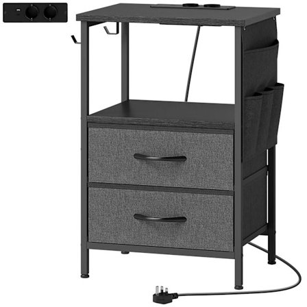 Sivupöytä latausasemalla, teräsrunko, musta, 40x30x60 cm