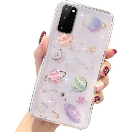 Flicka Case för Samsung Galaxy S21 5g Glitter Case Söt & Snygg Klar Glittrande Bling Case för Tjejer Kvinnor Planet Stjärnor Design Mjuk TPU Stötsäker