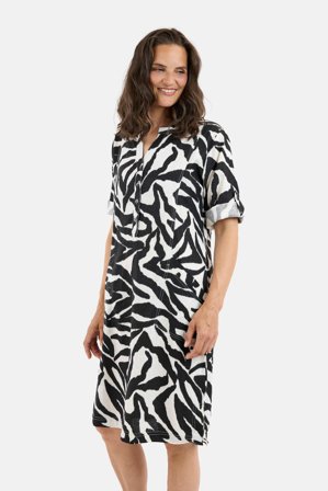SIGNATURE - Hør kjole - Sort/Hvid - Mønstret
