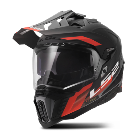 Adventure Helma LS2 MX701 Explorer Hexa Černá/Červená/Tmavá Šedá XL