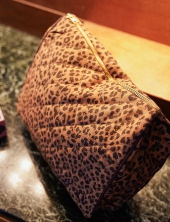 Anna + Nina Leopard Quilted Wash Bag - Brown - 30X30X10CM