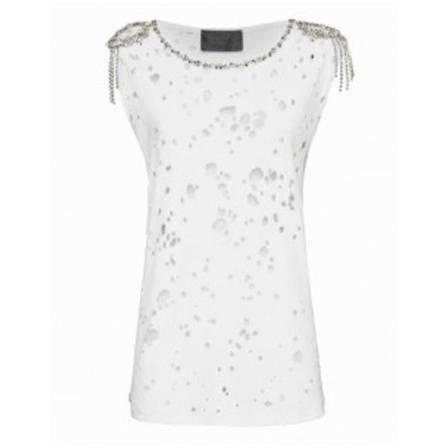 Philipp Plein Military Destroyed T-Shirt Hvid, Dame Bluser
