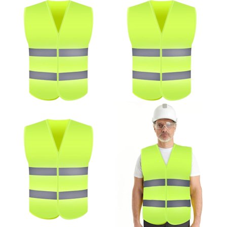 3 stk. sikkerhedsveste til bilen, gul, refleksveste, 360 graders refleksstriber, neongul, nødvest, til chauffører, ansatte
