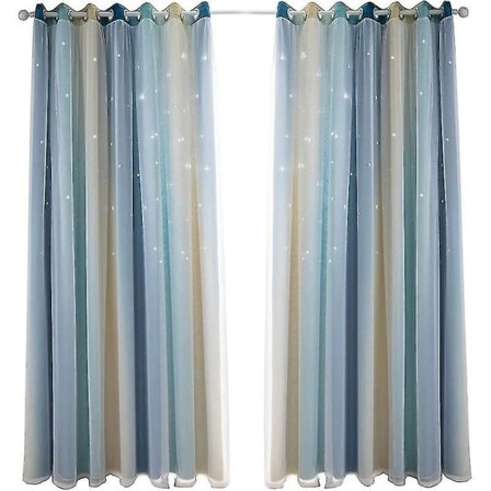 Pimennysverho makuuhuoneeseen, äänieristetty verho, lämpöeristetty, pimennysverhot kuviolla (53 " leveä x 63 " korkea (134 x 160 cm), sininen)