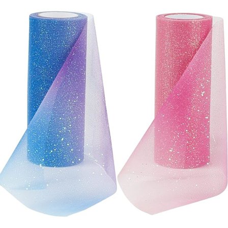 Regnbue Gradient Sequin Tulle Rull, 2PCS Nonwoven Tulle Rull Tab
