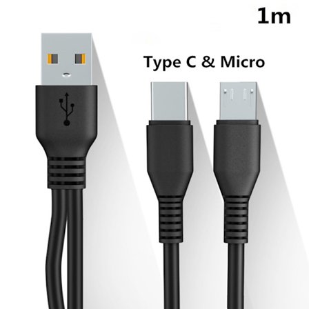 2 i 1 Typ C Micro USB -kabel Mobiltelefon Snabbladdare Kabel M