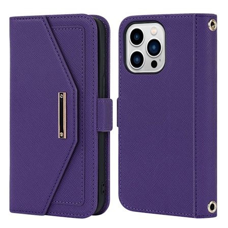 Etui til iPhone 13 mini lilla beskyttende krysskornet lommebok i lær