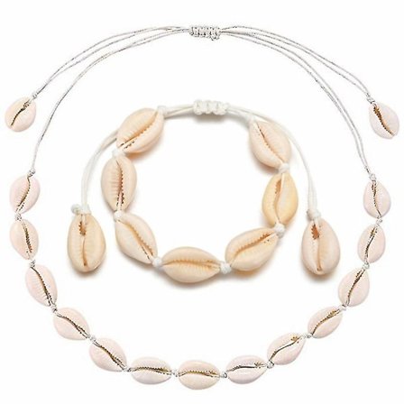 Skjell Choker Halskjede Seashell Halskjede Justerbart Skjell Halskjede Armbånd Sett Hawaiisk Smykker For Kvinner Menn Jenter(Hvit)