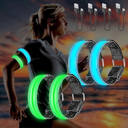 4 Pak USB Genopladelige LED Lys Armbånd, Reflekterende LED Løbearmbånd, Justerbart Blinkende Bånd, Sikkerheds LED Lys Armbånd Til Arm/Håndled/Ankel