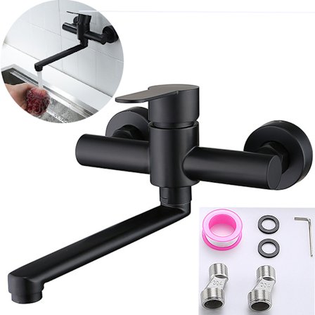 Badekararmatur, Kjøkkenarmatur, Servantarmatur, Rustfritt stål, Svart, 27*12 cm, Veggmontering