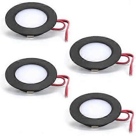 4 stk. 12V LED downlights, innfelte spotter, varmhvit 3000K, runde pucklys 3W takdownlight for bobil, campingvogn