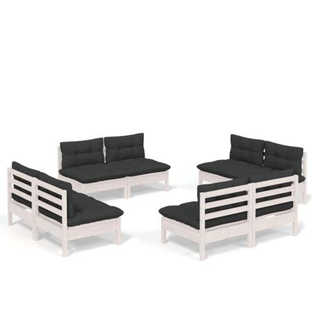 Vidaxl Loungegrupp Med Antracit Dynor 8 Delar Massiv Furu Vit