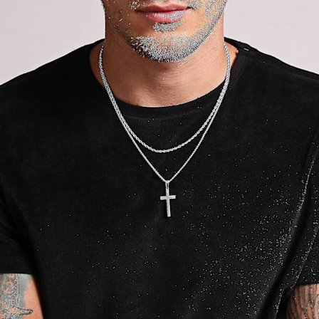 Kors Halskæde Mænd Rustfrit Stål Sølv Sort Guld Lagdelt Reb Kæde Kors Vedhæng sk