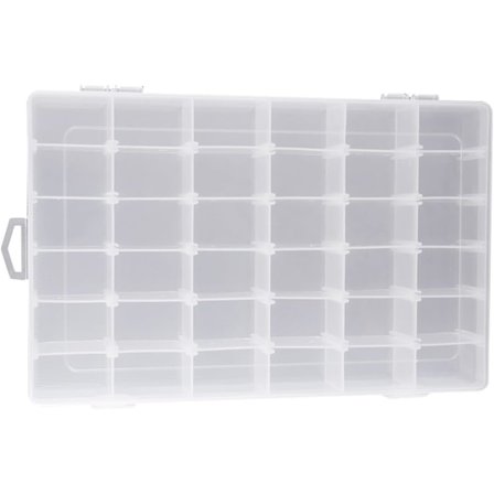 Gennemsigtig opbevaringsboks i plastik med 36 rum til smykker, neglekunstværktøj, perler, smådelsorganisator