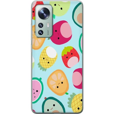 Kompatibelt Mobildeksel til Xiaomi 12 Mønster av kawaii-frukter som jordbær sitron ananas og avocado på lyseblå bakgrunn