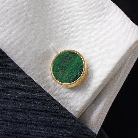 Round Gold-Tone Cufflinks with African Jade Inlay for Men