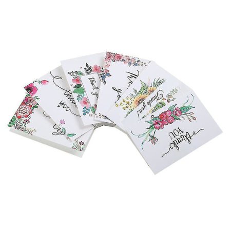 Kiitoskortit monipaketissa, 24 kpl, 6 erilaista korttia kukka-aiheisella kuviolla