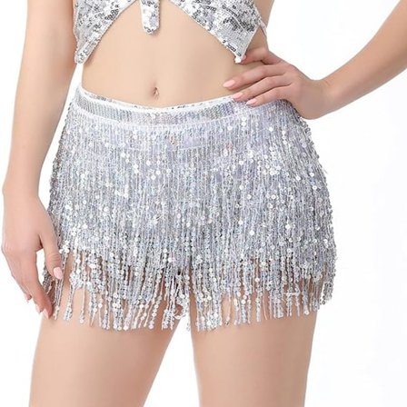 Paljett Quast Kjol Magdans Kjol Frans Höftsjal Club Kostym Strand Omslag Frans Kjol för Kvinnor och Flickor