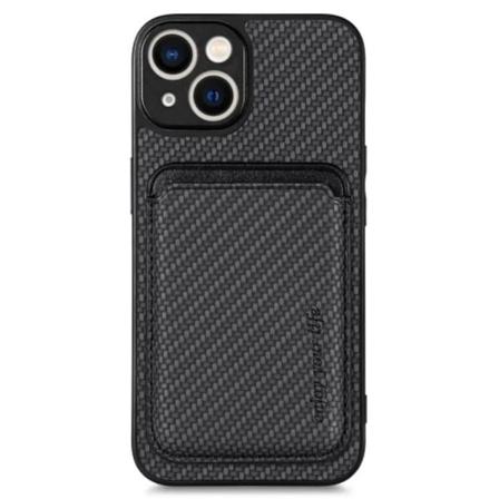 iPhone 15 Mobilskal Korthållare Kolfiber - Svart