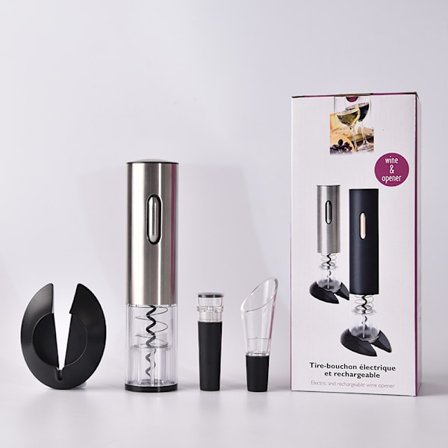 Trådlös Elektrisk Korkskruv - Ask med Foliebrytare och Laddningsbas