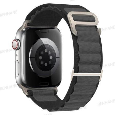 Alpine Loop Band För Apple Watch Rem 49mm 45mm 41mm 44mm 40mm 42mm 38mm Metall G-Hook Nylon Armband iWatch Ultra 9 5 SE 6 7 8 Black Gray 42mm 44mm 