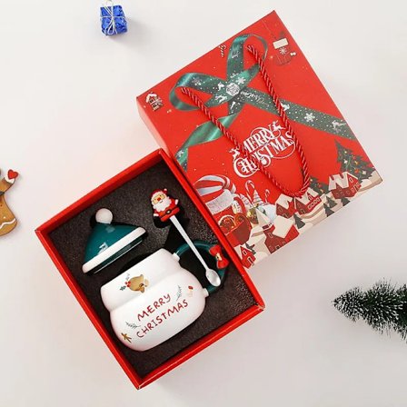 Jul keramik krus med gave æske drikkekop med låg ske drikketøj kaffe krus jule pynt
