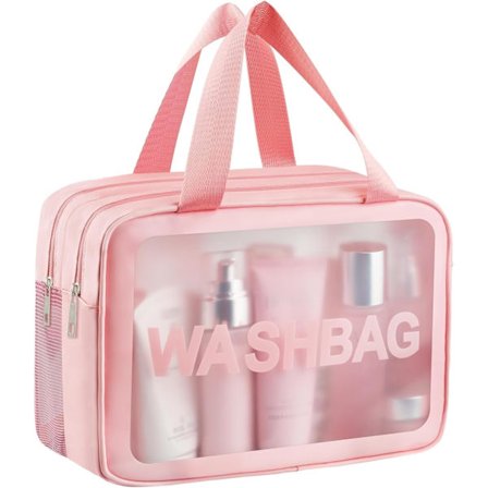 Läpinäkyvä toilettilaukku, märkä-kuiva erottelu PVC-meikkilaukku, suuri PVC-pesupussi kahvoilla naisille ja tytöille