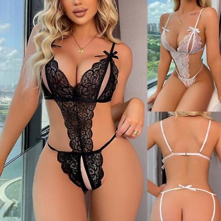 Sexy undertøy for kvinner, ett stykke blonde nattøy Teddy Babydoll undertøysbody