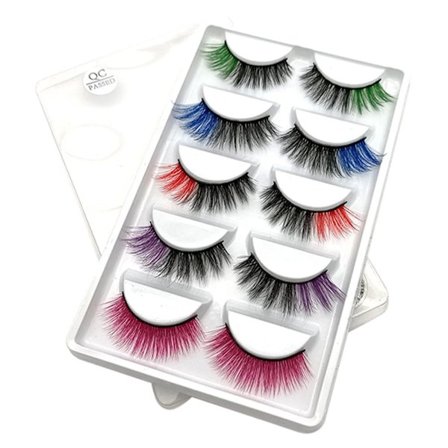 5 Par Farverige Kunstige Øjenvipper Dramatisk Volumen Fluffy Faux Naturlige Kunstige Øjenvipper Falske Øjenvipper Extensions Makeup Sæt Engros~06066