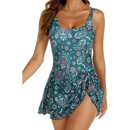 Naisten uimapuku hameella, uimapuvut, mekot, hame, vartaloa muotoileva uimapuku - Tummanvihreä - Koko XL Tummanvihreä