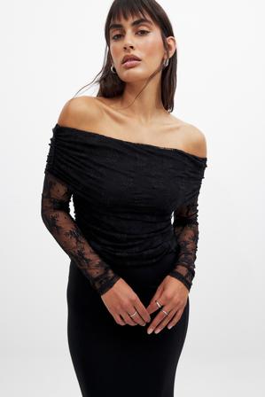 NA-KD Off Shoulder Lace Top - Tops habillés - Noir - XS (EU 32)