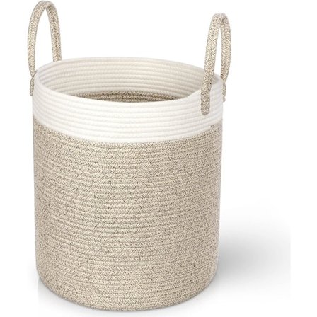 Sammenklappelig beskidt vasketøjskurv, Khaki 40L vasketøjskurv med bomuld