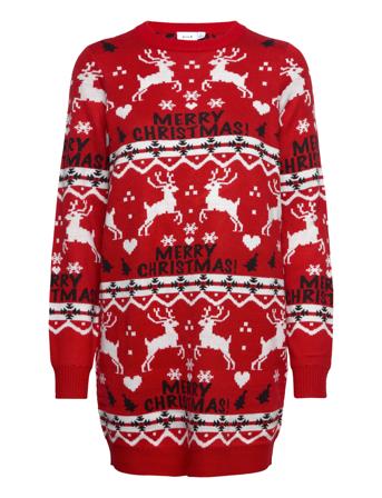 Vianna Reindeer Christmas Knit Dress/Ka Dresses Knitted Dresses Rød Vila