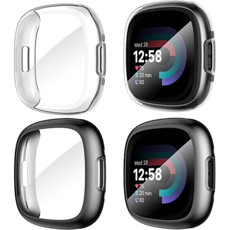 Diruite 4-pack fodral för Fitbit Versa 4/Sense 2 skärmskydd, HD stöttåligt mjukt TPU-fodral med fullständigt skydd för Fitbit Versa