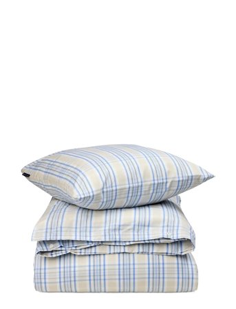 Beige/Blue Checked Cotton Poplin Bed Set Blue Lexington Home