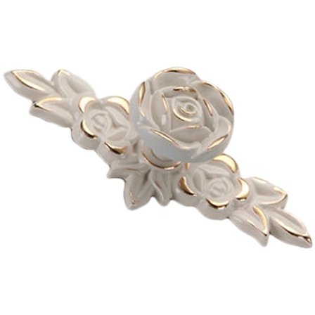 Euro Rose Skapknotter Vintage 3D Sink Legering Blomst Skuff Håndtak for Kjøkken Soverom Baderom Elfenben med Gullkant