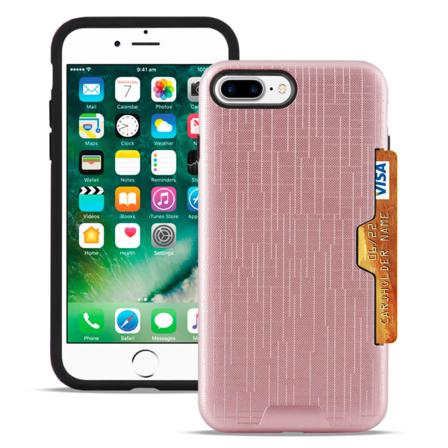 2-delad Kåpa Med Kortfack För Apple Iphone 7 Plus / 8 Plus Hårt Rosa Guld