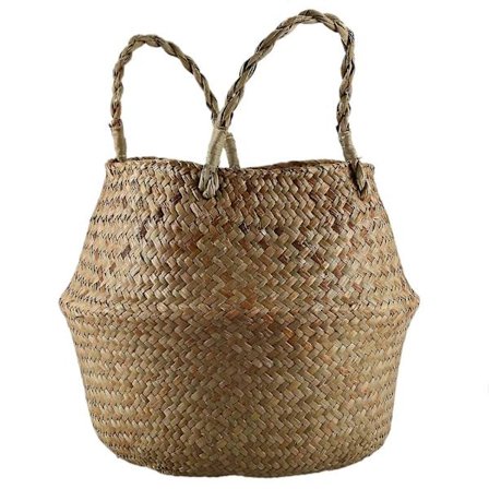 Sjögräsflätad Korg Rattan Vikbar Hängande Blomkruka Växtkruka Vävd Smutstvättkorg Ba