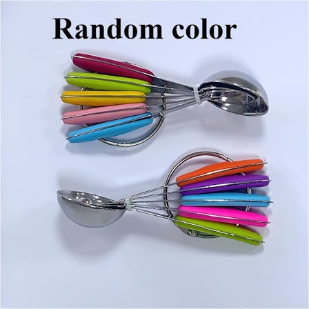 5-delt måleskesæt i rustfrit stål med silikonehåndtag til madlavning og bagning