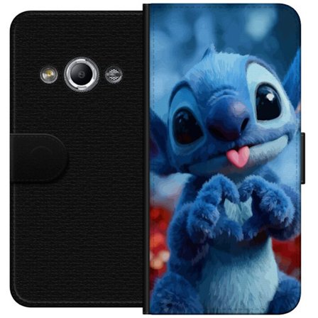 Yhteensopiva Lompakkokotelo Samsung Galaxy Xcover 3 Suloinen sininen fantasiahahmo, jolla on suuret kiiltävät silmät, pehmeä turkki ja sydämenmuo