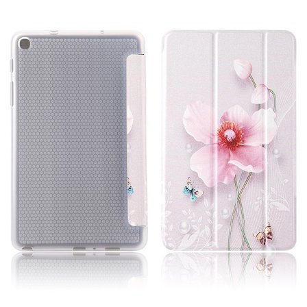 Samsung Galaxy Tab A 8.0 + S Pen (2019) mönstrad tri-fold läder fodral - rosa blomma