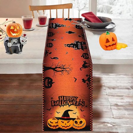 Halloween Bordløber, Orange Linned Halloween Dug, Græskar Spøgelse Halloween Borddekoration Indendørs Udendørs, Halloween Borddække Til Haun