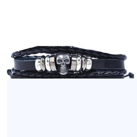 3 Stk Handgjorda Armband I Autentisk Läder Svart Dödskalle Svart One Size