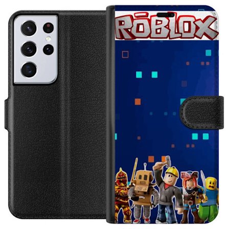 Kompatibel Tegnebogsetui til Samsung Samsung Galaxy S21 Ultra 5G Roblox spil-inspireret illustration med karakterer og logo farverig gaming design til