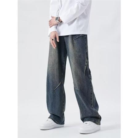 American Retro Jeans Mäns Våren Och Hösten High Street Loose Bredben Byxor Mode Varumärke Casual Raka Ben Överalls Retro Blue S