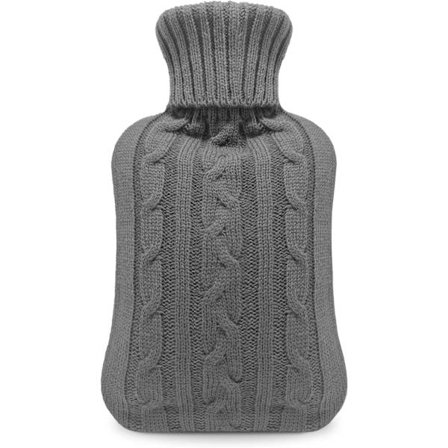 Varmtvannsflaske 2L Stor Størrelse Grått Fleece Trekk Ideell Vintergave 30x20cm Vaskbar