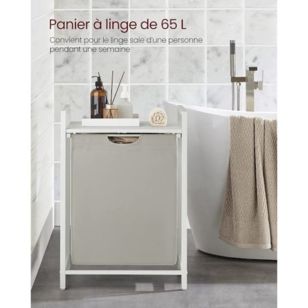 Vasagle Vasketøjskurv, Vasketøjsbeholder, Utrækkelig og Aftagelig Vasketøjspose, Hvid