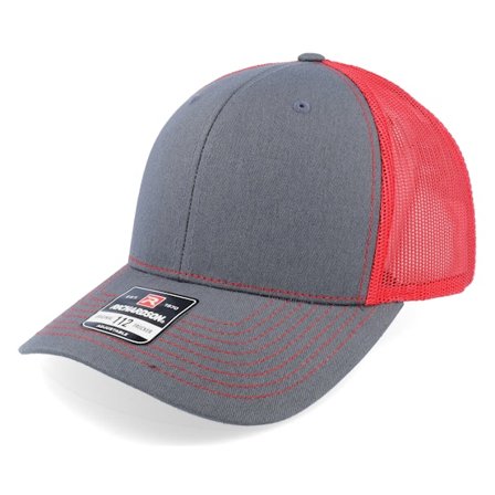 Richardson - Grå trucker Keps - 112 Split Charcoal/Red Trucker @ Hatstore