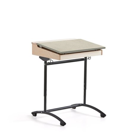 Height-adjustable school desk ACCESS, 650x550 mm, anthracite, grey sound absorbent linoleum